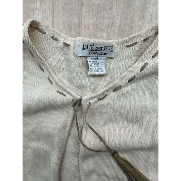 DUE PER DUÉ COLLECTION SIZE M Rayon Nylon Beige Cardigan Tassels Beaded Sweater - Picture 2 of 6